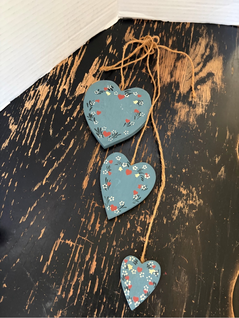 Hand-Painted Blue Heart Garland Wall Decor - Rustic Home Accent - Picture 1 of 4